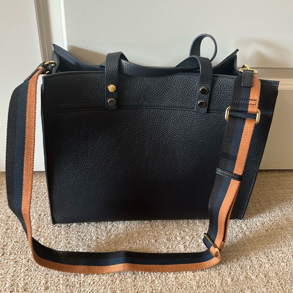 Large leather tote with strap